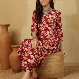Anouk Rustic Women Floral Printed Regular Pure Cotton Kurta with Palazzos image 5