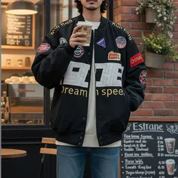 HERE&NOW Men Brand Logo Bomber with Patchwork Jacket image 5