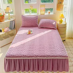 JC HOME Purple & Peach-Coloured Geometric 160 TC Queen Bedsheet with 2 Pillow Covers-picture-13