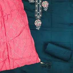 Panzora Floral Embroidered Thread Work Cotton Unstitched Dress Material image 2