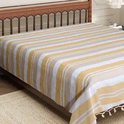 Aura Yellow & White Striped 210 TC Cotton King Bedsheet 2.29 m x 2.54 m-image-45