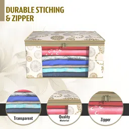 Aura White & Gold Toned 6 Pieces Printed Foldable Saree Covers image 2