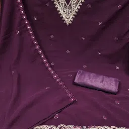 SHADOW & SAINING Floral Embroidered Sequnnied Silk Georgette Unstitched Dress Material image 5