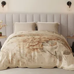 Boutique Living India Beige & Brown Floral Mink AC Room Double Bed Blanket-picture-16