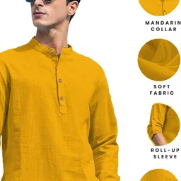 KNOWTED Mandarin Collar Roll-Up Sleeves Straight Short Kurta image 5