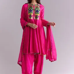 KALKI Fashion Women Ethnic Motifs Embroidered Panelled Thread Work Kurta with Palazzos & With Dupatta image 4