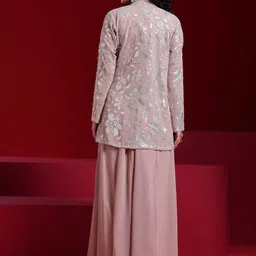 Libas Art Embellished Crop Top & Wide Leg Palazzos With Jacket Co-Ords image 4