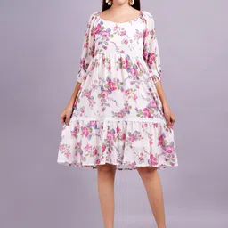 HIGHLIGHT FASHION EXPORT Women Floral Printed Puff Sleeves Fit & Flare Knee Length Dress-picture-4