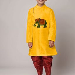 DEVOILER Boys Ethnic Motifs Printed Side Placket Dupion Silk Kurta-picture-9