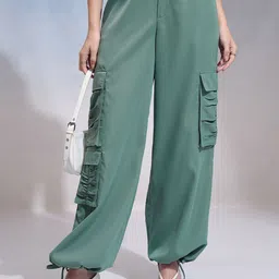 CHIC BY TOKYO TALKIES Women Flared Pleated Cargos Trousers-image-84