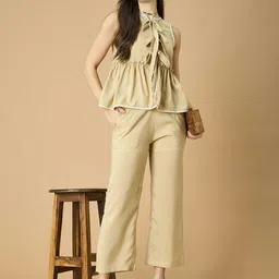 all about you Trendy Tie-Up & Lace Details Round Neck Top With Trousers image 4