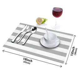 UniKart Grey & White 10 Pieces Striped Anti-Slip Rectangle Table Placemats image 4