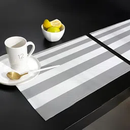 UniKart Grey & White 10 Pieces Striped Anti-Slip Rectangle Table Placemats image 3