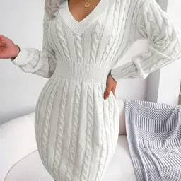 HERE&NOW Women Self Design V-Neck Mini Dress image 4