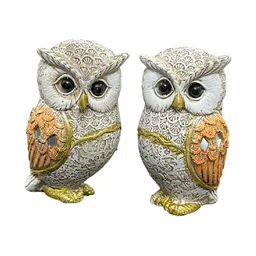 numeroastro White & Gold-Toned 2 Piece Owl Figurine Showpiece-picture-15