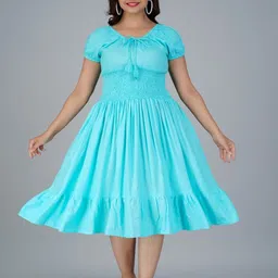 GREAT SELLER Women Tie-Up Neck Smoked Tiered Fit & Flare Dress-image-19