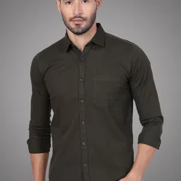 D Finish Men Solid Spread Collar Cotton Casual Shirt-image-91