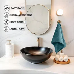 HOUSSE 2-Pcs Sea Green & Grey 450 GSM Super Soft & Light WeightHandTowels image 2