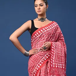 Taavi Dabu Geometric Printed Pure Cotton Saree With BlousePiece-picture-13