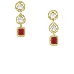 TJC Gold-Plated Artificial Stones Studded Square Shaped Drop Earrings image 4