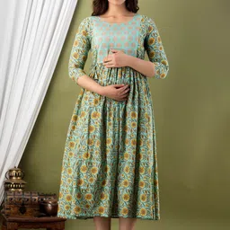 MURLI KURTI Ethnic Motifs Printed Round Neck Maternity Midi Ethnic Dress-image-75