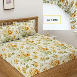 BELVOSTUM Orange & Green Floral 220 TC King Bedsheet with 2 Pillow Covers-picture-13