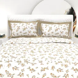 THE WHITE MOSS White & Brown Floral Cotton 300 TC King Bedsheet Set-2.75 m x 2.75 m-image-22