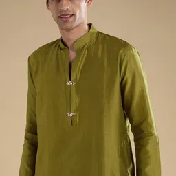 KALKI Fashion Men Ethnic Motifs Printed Regular Chanderi Silk Kurta with Trousers image 5