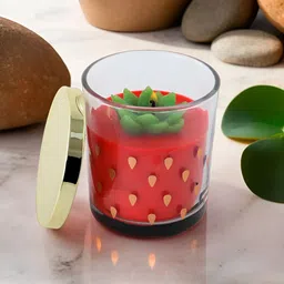 Ekhasa Red & Yellow Printed Strawberrie Fragrance Scented Wax Jar Candle image 1