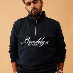 UNSTD Men Typography Printed Mock Collar Long Sleeves Cotton Front-Open Sweatshirt-picture-23