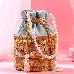 Yellow Chimes Embroidered Embellished Beaded Wristlet Potli Bag-picture-13