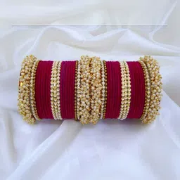 LLL FASHION Magenta Glass Artificial Stones Bangle image 1