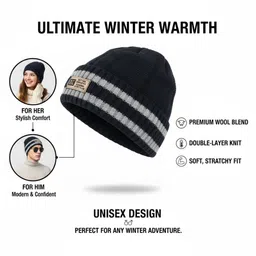 iSWEVEN Unisex Colourblocked Woollen Beanie image 2