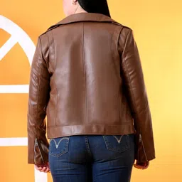 TBOJ Women Leather Water Resistant Crop Outdoor Biker Jacket image 2