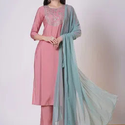 GoSriKi Floral Yoke Design Gotta Patti Straight Kurta With Palazzos And Dupatta-picture-13