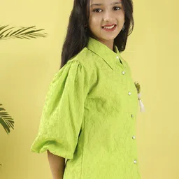 Ishti Girls Self Design Bishop Sleeves Shirt Style Top image 2
