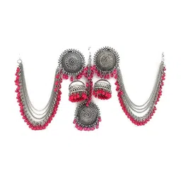 Oxidized Heaven Sterling Silver-Plated Textured Maang Tika and Earrings-picture-15