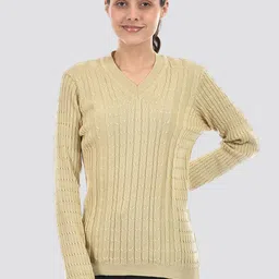 American Eye Cable Knit Self Design V-Neck Ribbed Acrylic Pullover-picture-19