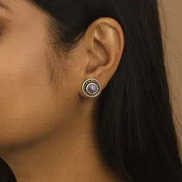 VANSHIKA JEWELS Brass-Plated Agate Studded Circular Studs-image-32