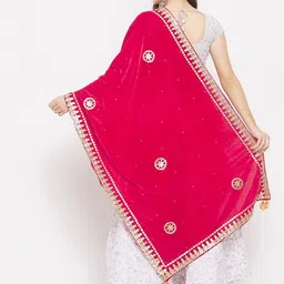 Clora Creation Ethnic Motifs Embroidered Velvet Dupatta with Gotta Patti image 5