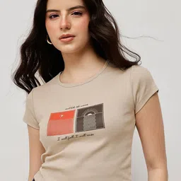 Espresso Women Graphic Printed Round Neck Cotton Crop Top-picture-35