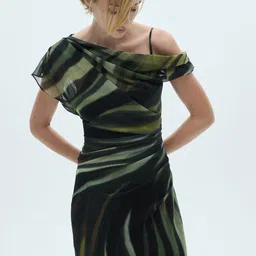 MANGO Printed Asymmetric Neck A-Line Midi Dress image 1