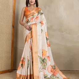 GULKEE FAB Floral Printed Banarasi Saree image 5