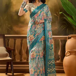 AWRIYA Floral Zari Linen Blend Handloom Saree-picture-11