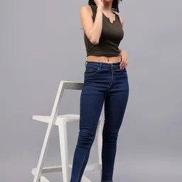 DIAZ Women Ribbed Sleeveless Round Neck Cotton Crop Top-image-3