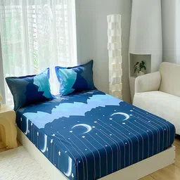 JC HOME Blue & White Printed 140 TC Double Queen Bedsheet Set - 1.50 m x 2.00 m image 5