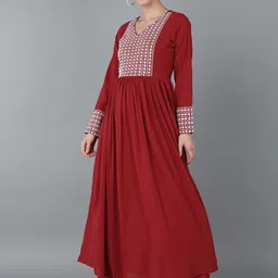 AHIKA Women Floral Embroidered Empire Sequinned Kurta with Trousers & With Dupatta image 5