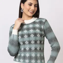 GFO Women Geometric Woollen Sweater-image-78