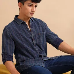 URBARO Men Smart Fit Vertical Striped Spread Collar Cotton Casual Shirt-picture-38