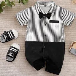 POOJATEX Infants Boys Striped Cotton Rompers With Bow-picture-45